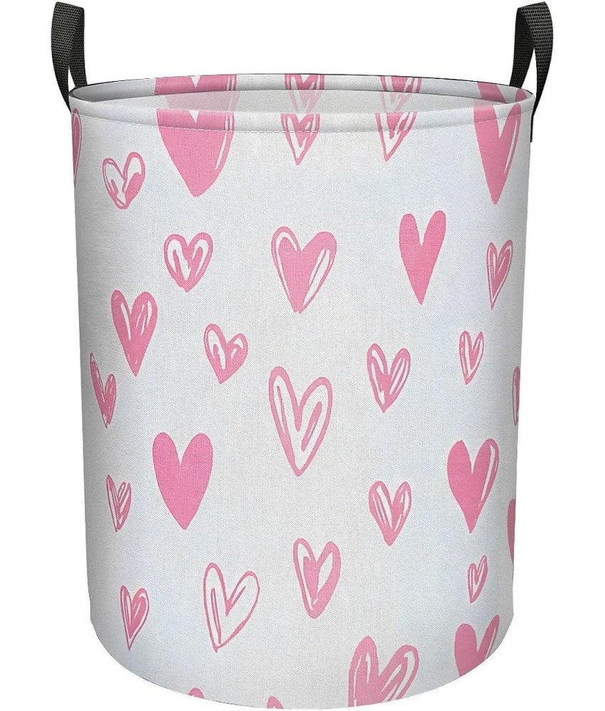Składany Kosz na Pranie 40x50 cm Worek Organizer na Zabawki Biały w Serca