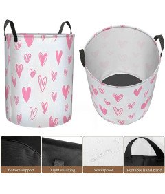 Składany Kosz na Pranie 40x50 cm Worek Organizer na Zabawki Biały w Serca
