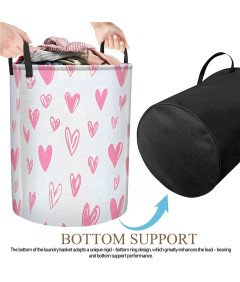 Składany Kosz na Pranie 40x50 cm Worek Organizer na Zabawki Biały w Serca