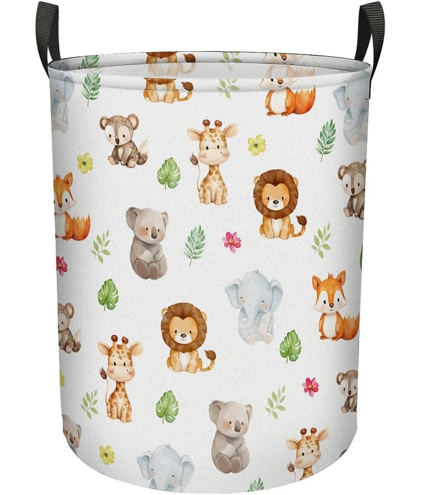 Składany Kosz na Pranie 40x50 cm Worek Organizer Zabawek Biały w Zwierzątka