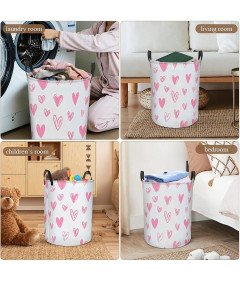 Składany Kosz na Pranie 40x50 cm Worek Organizer na Zabawki Biały w Serca