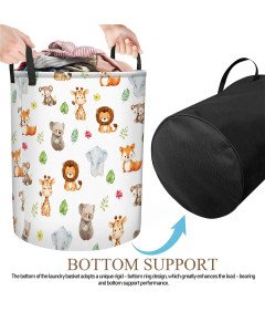 Składany Kosz na Pranie 40x50 cm Worek Organizer Zabawek Biały w Zwierzątka