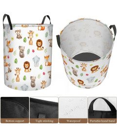 Składany Kosz na Pranie 40x50 cm Worek Organizer Zabawek Biały w Zwierzątka