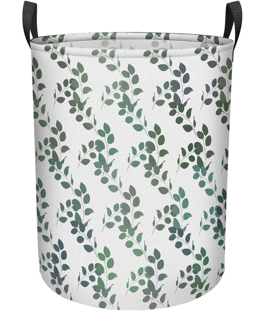 Składany Kosz na Pranie 40x50 cm Worek Organizer na Zabawki Biały w Liście