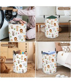 Składany Kosz na Pranie 40x50 cm Worek Organizer Zabawek Biały w Zwierzątka