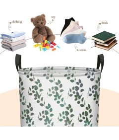 Składany Kosz na Pranie 40x50 cm Worek Organizer na Zabawki Biały w Liście