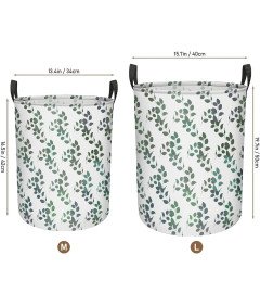 Składany Kosz na Pranie 40x50 cm Worek Organizer na Zabawki Biały w Liście