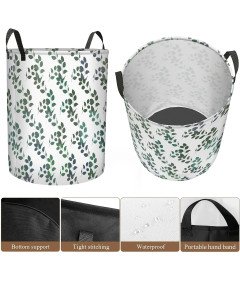 Składany Kosz na Pranie 40x50 cm Worek Organizer na Zabawki Biały w Liście