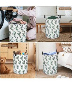 Składany Kosz na Pranie 40x50 cm Worek Organizer na Zabawki Biały w Liście