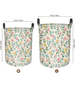 Składany Kosz na Pranie 40x50 cm Worek Organizer na Zabawki Biały w Kwiaty