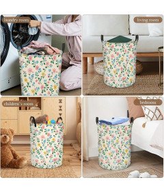 Składany Kosz na Pranie 40x50 cm Worek Organizer na Zabawki Biały w Kwiaty