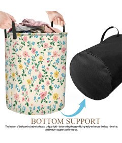 Składany Kosz na Pranie 40x50 cm Worek Organizer na Zabawki Biały w Kwiaty