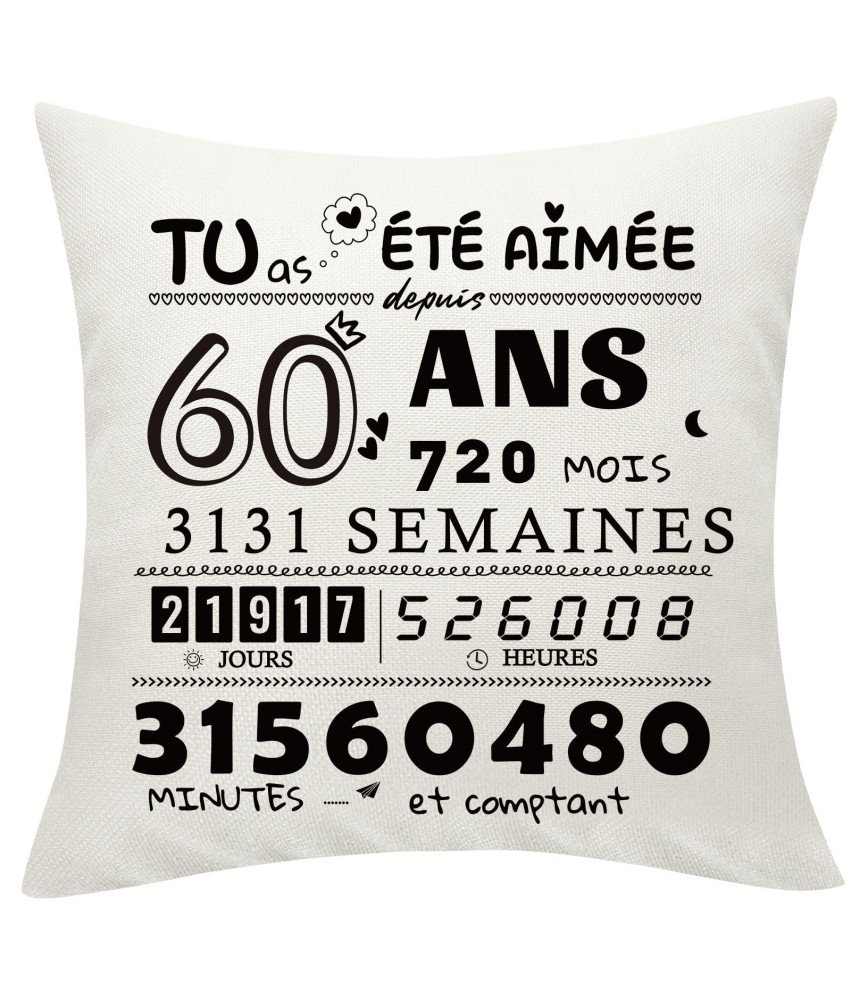 Poszewka na Poduszkę z Kieszeniami Prezent na 60 Urodziny Biała 45 x 45 cm