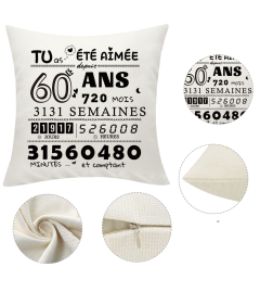 Poszewka na Poduszkę z Kieszeniami Prezent na 60 Urodziny Biała 45 x 45 cm