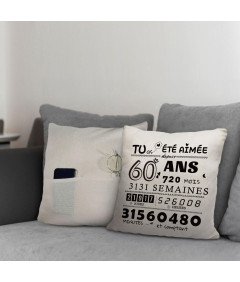 Poszewka na Poduszkę z Kieszeniami Prezent na 60 Urodziny Biała 45 x 45 cm