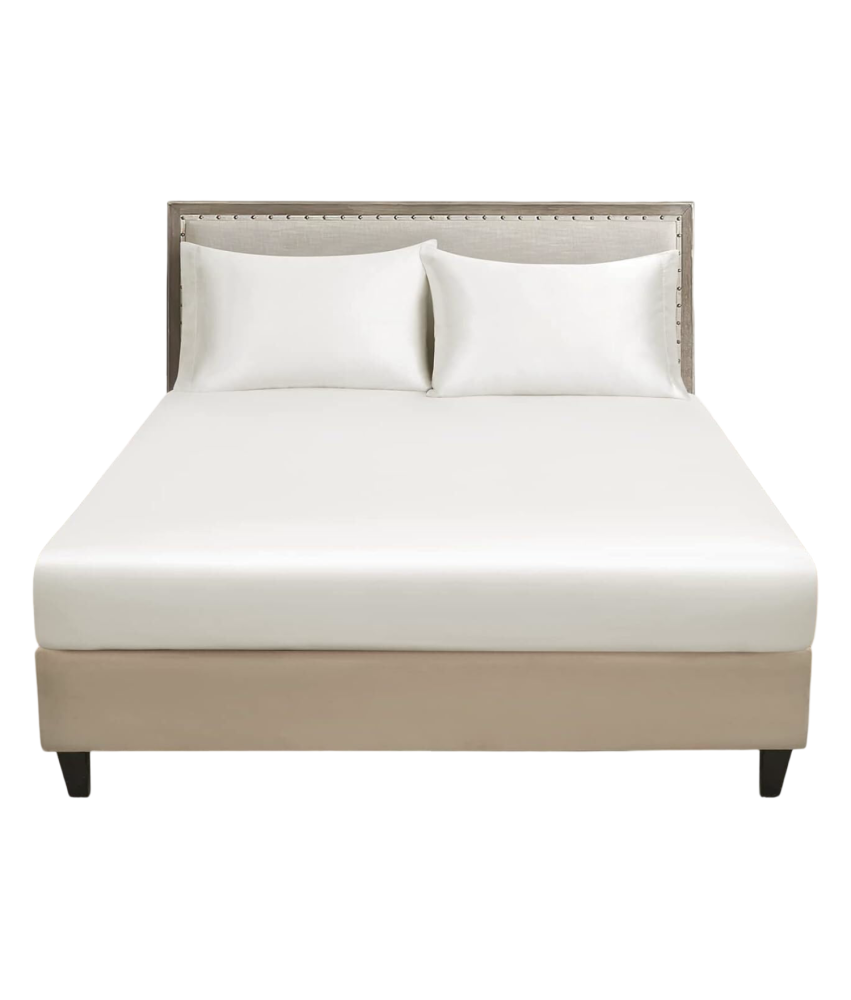 Luofanfei Prześcieradło Satynowe z Gumką 140x200 cm Gładkie Białe 25-30 cm