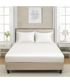 Luofanfei Prześcieradło Satynowe z Gumką 140x200 cm Gładkie Białe 25-30 cm