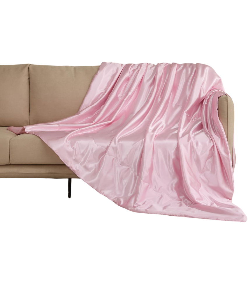 Przytulny Koc Satynowy Narzuta na Łóżko Sofę Kanapę 220x240 cm Różowy