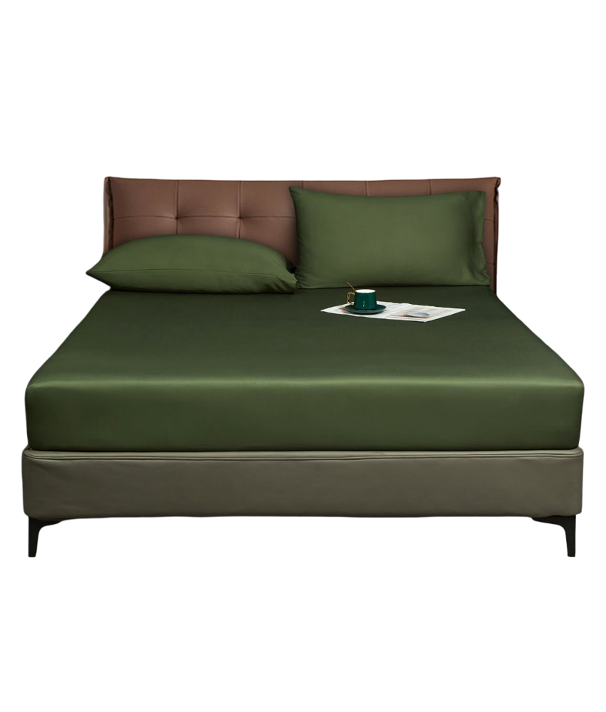 Luofanfei Prześcieradło Satynowe z Gumką 180x200 cm Gładkie Zielone 25-30cm