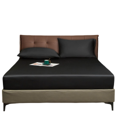 Luofanfei Prześcieradło Satynowe z Gumką 180x200 cm Gładkie Czarne 25-30 cm