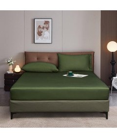 Luofanfei Prześcieradło Satynowe z Gumką 180x200 cm Gładkie Zielone 25-30cm