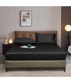 Luofanfei Prześcieradło Satynowe z Gumką 180x200 cm Gładkie Czarne 25-30 cm