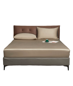 Luofanfei Prześcieradło Satynowe z Gumką 200x200 cm Gładkie Brązowe 25-30cm