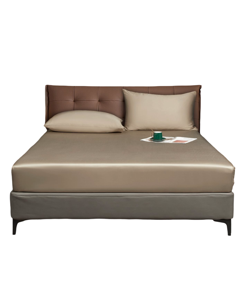 Luofanfei Prześcieradło Satynowe z Gumką 200x200 cm Gładkie Brązowe 25-30cm