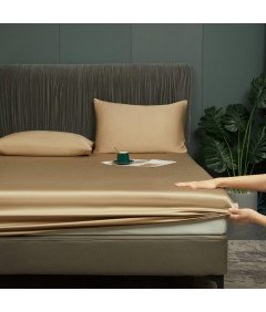 Luofanfei Prześcieradło Satynowe z Gumką 200x200 cm Gładkie Brązowe 25-30cm
