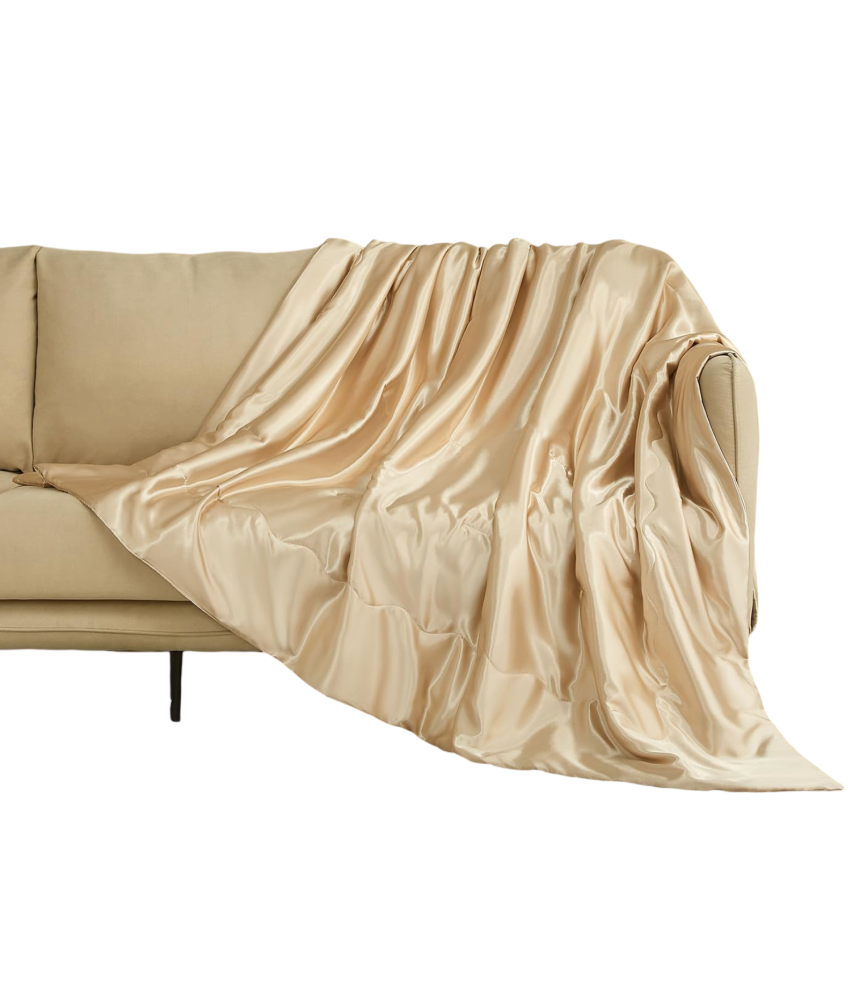 Przytulny Koc Satynowy Narzuta na Łóżko Sofę Kanapę 220x240 cm Beżowy