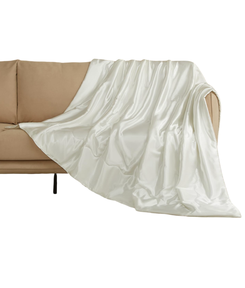 Przytulny Koc Satynowy Narzuta na Łóżko Sofę Kanapę 150x200 cm Biały