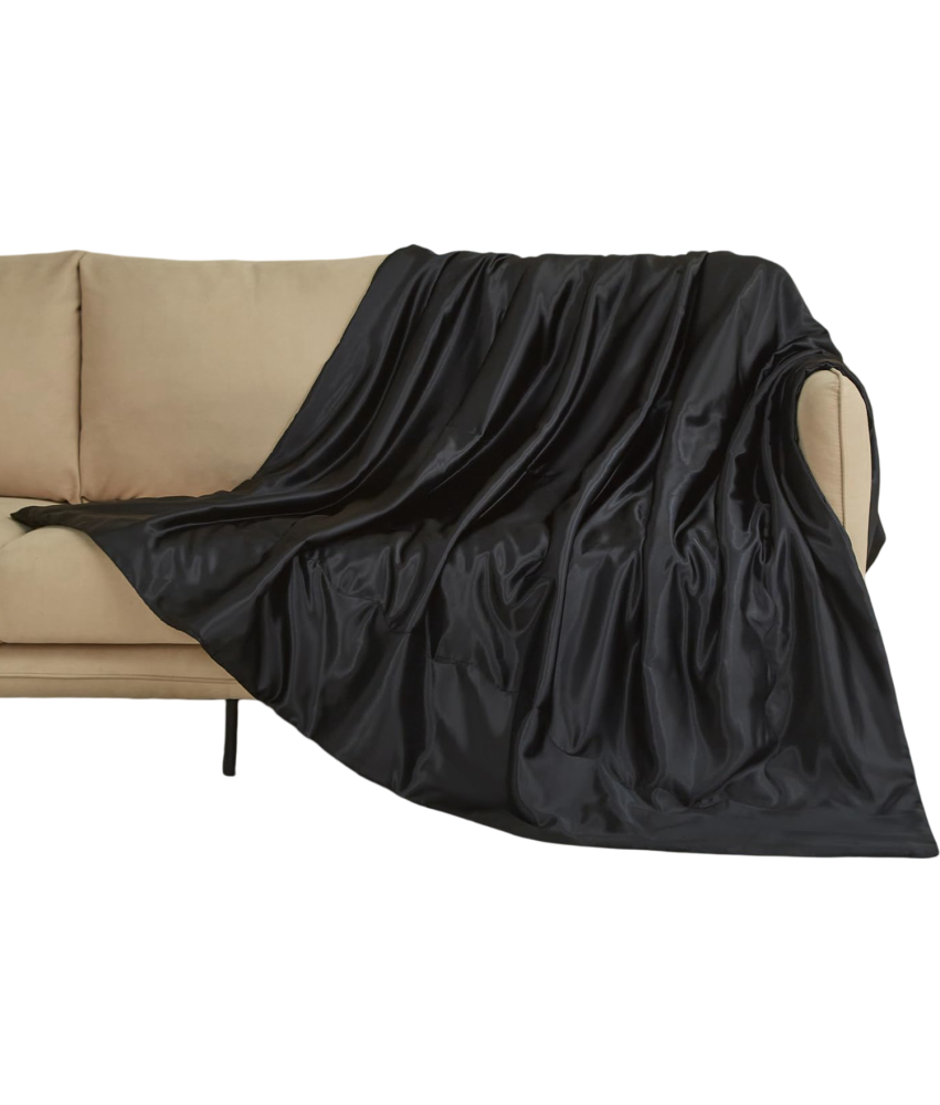Przytulny Koc Satynowy Narzuta na Łóżko Sofę Kanapę 200x200 cm Czarny