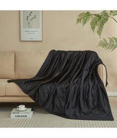 Przytulny Koc Satynowy Narzuta na Łóżko Sofę Kanapę 200x200 cm Czarny