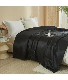 Przytulny Koc Satynowy Narzuta na Łóżko Sofę Kanapę 200x200 cm Czarny