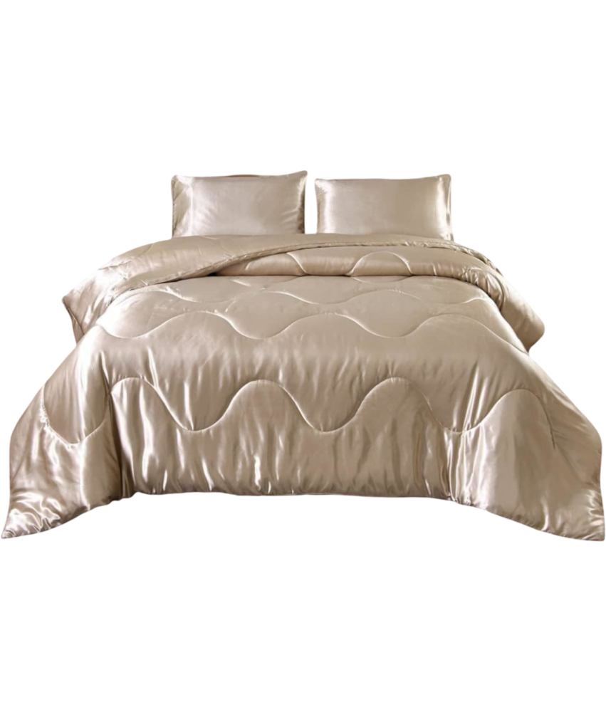 Komplet Pościeli Satynowa 200x220 cm Poduszki 2x 80x80 cm Elegancka Złota