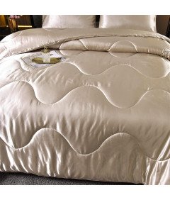 Komplet Pościeli Satynowa 200x220 cm Poduszki 2x 80x80 cm Elegancka Złota