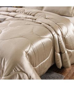 Komplet Pościeli Satynowa 200x220 cm Poduszki 2x 80x80 cm Elegancka Złota