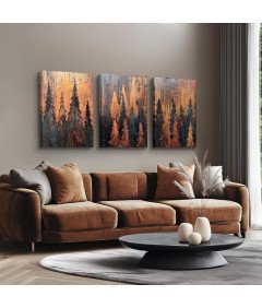 Obraz Ścienny Drewniana Rama Dekoracja 3 Sztuki 50x70 cm Abstrakcyjny Las