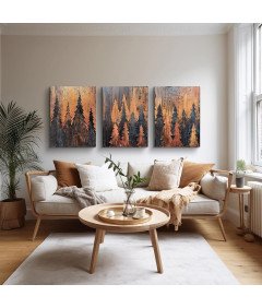 Obraz Ścienny Drewniana Rama Dekoracja 3 Sztuki 50x70 cm Abstrakcyjny Las