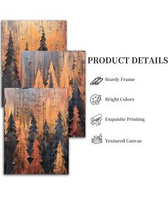 Obraz Ścienny Drewniana Rama Dekoracja 3 Sztuki 50x70 cm Abstrakcyjny Las