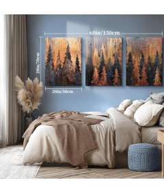 Obraz Ścienny Drewniana Rama Dekoracja 3 Sztuki 50x70 cm Abstrakcyjny Las