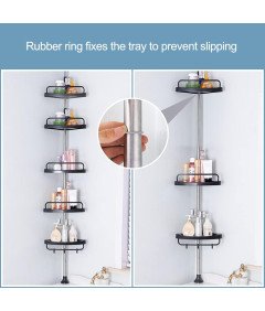 Narożna Teleskopowa Półka Prysznicowa 185-310 cm 5 Półek i Wieszak Czarna