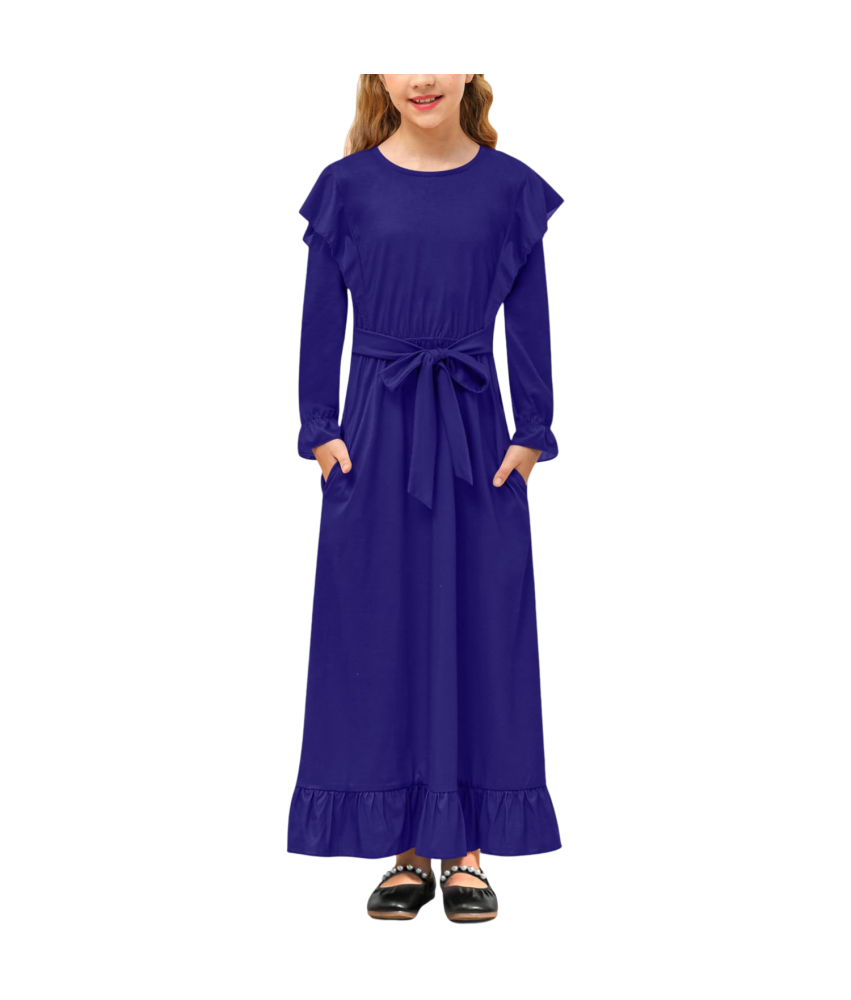 BesserBay Sukienka Maxi Długi Rękaw Falbanka Dziewczynki 13-14 Lat Niebiesk