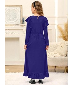 BesserBay Sukienka Maxi Długi Rękaw Falbanka Dziewczynki 13-14 Lat Niebiesk