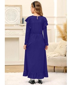 BesserBay Sukienka Maxi Długi Rękaw Falbanka Dziewczynki 13-14 Lat Niebiesk