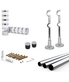 Karnisz Podwójny Regulowany 70-120 cm Średnica 25+28 mm Metalowy Srebrny