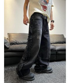 Zewool Męskie Spodnie Baggy Jeansowe Y2k Hip Hop Luźne Oversize Czarne XXL