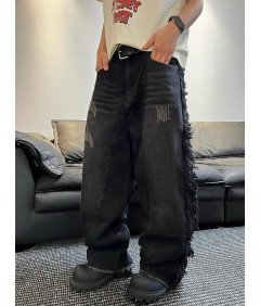 Zewool Męskie Spodnie Baggy Jeansowe Y2k Hip Hop Luźne Oversize Czarne S