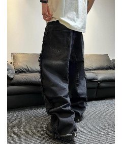 Zewool Męskie Spodnie Baggy Jeansowe Y2k Hip Hop Luźne Oversize Czarne S