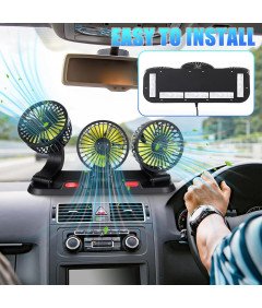 Wentylator Samochodowy Wiatrak Obrotowy Potrójny z 3 Wiatrakami 12 V